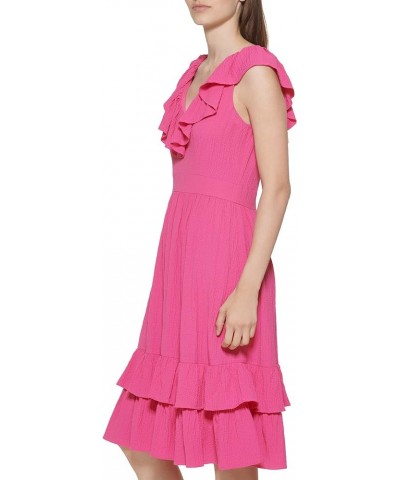 Women's Sleeveless Dress with Side Pleated Ruffle Hibiscus $10.37 Dresses