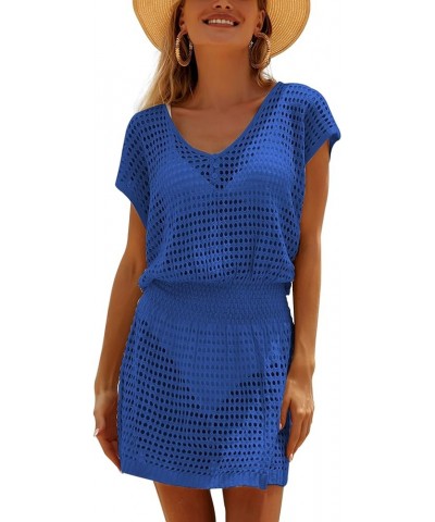 Beach Coverups for Women Bathing Suit Swimsuit Swim Cover Up Crochet Dress Blue $12.74 Swimsuits