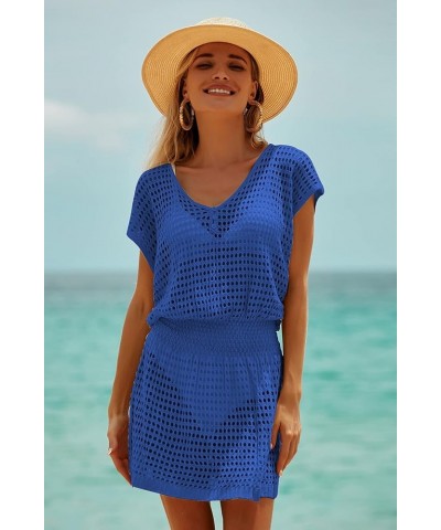 Beach Coverups for Women Bathing Suit Swimsuit Swim Cover Up Crochet Dress Blue $12.74 Swimsuits