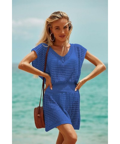 Beach Coverups for Women Bathing Suit Swimsuit Swim Cover Up Crochet Dress Blue $12.74 Swimsuits