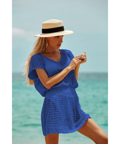 Beach Coverups for Women Bathing Suit Swimsuit Swim Cover Up Crochet Dress Blue $12.74 Swimsuits