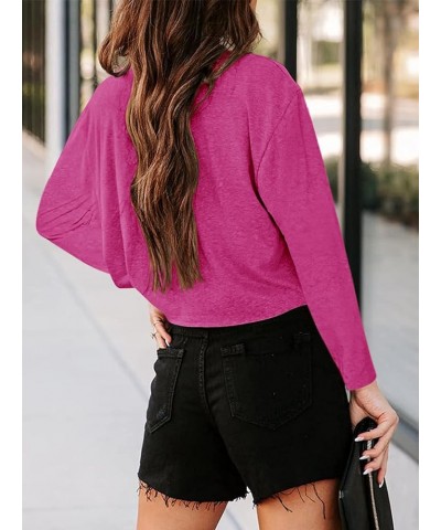 Women Short Sleeve Cropped T Shirt Crew Neck Loose Crop Tops Summer Casual Drop Shoulder Basic Tees L-hot Pink $12.50 Tops