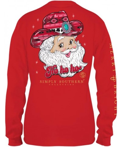 Cowboy Hat Santa Ho Ho Ho Womens Long Sleeve T-Shirt Red $13.00 T-Shirts