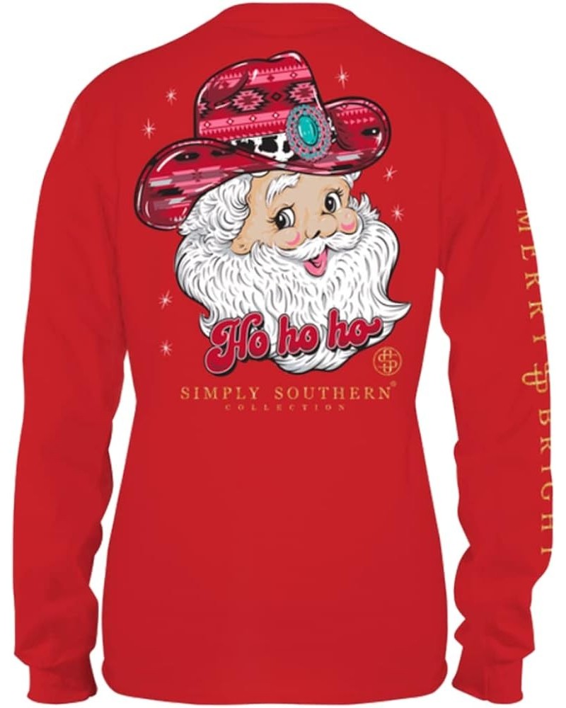 Cowboy Hat Santa Ho Ho Ho Womens Long Sleeve T-Shirt Red $13.00 T-Shirts