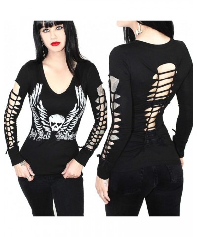 Sexy Gothic Graphic Cute Punk Tee- Graphic Tattoo Motorcycle Biker Tattoo Tee Black Holy Hell Lsvx $18.55 T-Shirts