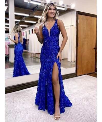 Sparkly Sequin Long Prom Dresses with Slit V-Neck Spaghetti Straps Mermaid Evening Party Dresses for WomenYO096 Dusty Blue $3...