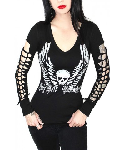 Sexy Gothic Graphic Cute Punk Tee- Graphic Tattoo Motorcycle Biker Tattoo Tee Black Holy Hell Lsvx $18.55 T-Shirts