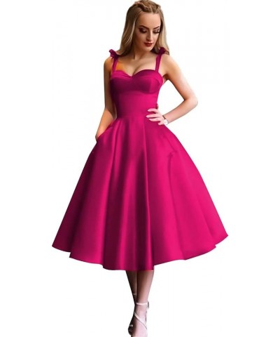 Spaghetti Straps Satin Homecoming Dresses for Teens Sweetheart A-Line Formal Prom Dress Ball Gown with Pockets Hot Pink $39.7...