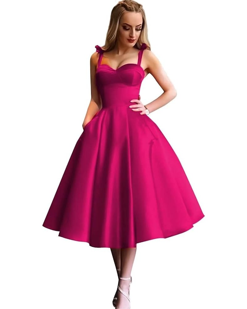 Spaghetti Straps Satin Homecoming Dresses for Teens Sweetheart A-Line Formal Prom Dress Ball Gown with Pockets Hot Pink $39.7...