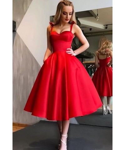 Spaghetti Straps Satin Homecoming Dresses for Teens Sweetheart A-Line Formal Prom Dress Ball Gown with Pockets Hot Pink $39.7...