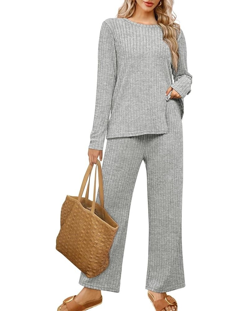 Womens Two Piece Outfits Lounge Sets Cozy Sweater Loungewear with Pockets C-grey $26.09 Activewear