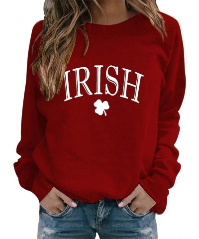 Dressing Jacket Women St.Patrick's Day Women's Fashionable Round Neck Casual Floral Print Long Sleeve T Shirt Wine $5.49 Body...