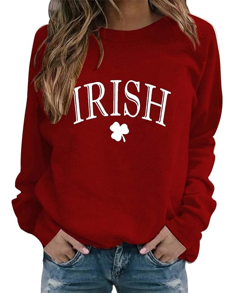 Dressing Jacket Women St.Patrick's Day Women's Fashionable Round Neck Casual Floral Print Long Sleeve T Shirt Wine $5.49 Body...