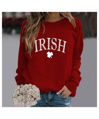 Dressing Jacket Women St.Patrick's Day Women's Fashionable Round Neck Casual Floral Print Long Sleeve T Shirt Wine $5.49 Body...