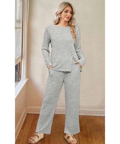 Womens Two Piece Outfits Lounge Sets Cozy Sweater Loungewear with Pockets C-grey $26.09 Activewear