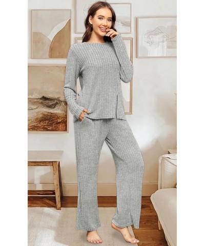 Womens Two Piece Outfits Lounge Sets Cozy Sweater Loungewear with Pockets C-grey $26.09 Activewear