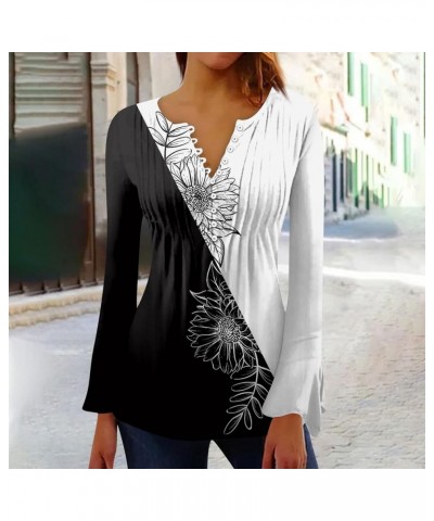 Womens Sweatshirt,Womens Swing Vintage Print Henley V Neck Shirts Pleated Button Down Casual Tunic Tops 3-black $9.35 Sets