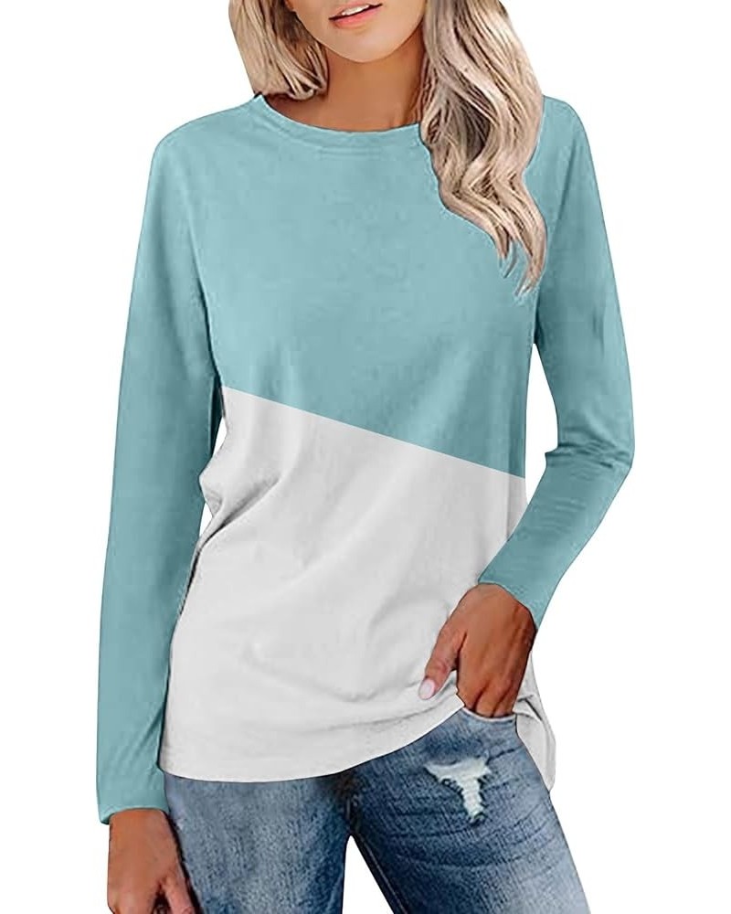 Fall Shirts for Women 2023 Crew Neck Pullover Dressy Long Sleeve Floral Printed Vintage Warm T-Shirts Blouses 17-light Blue $...