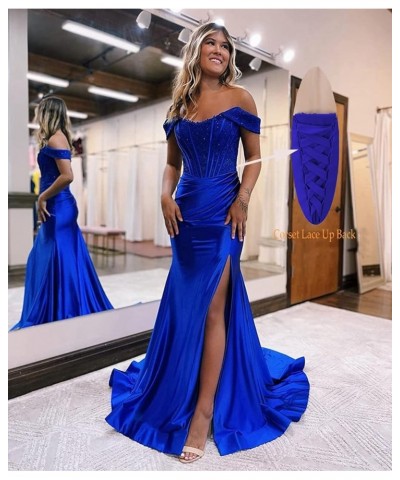 Lace Mermaid Prom Dresses for Women Off The Shoulder Formal Dress with Slit Satin Pleated Evening Gown Lilac $39.04 Dresses