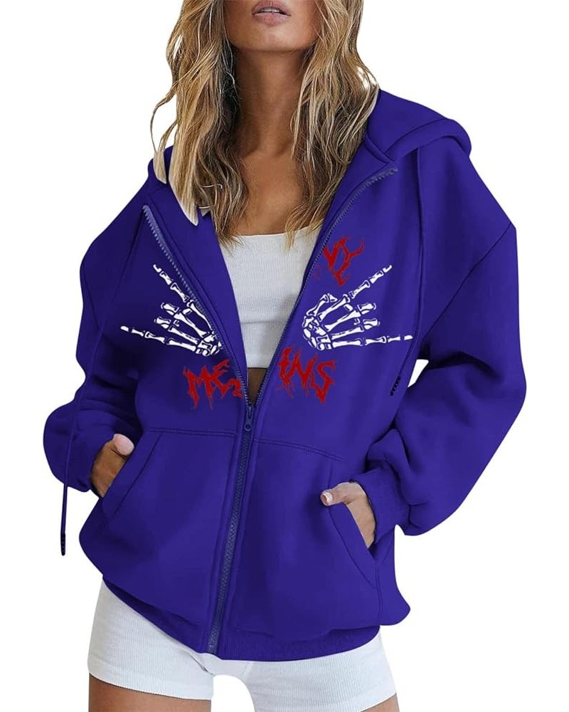 Women's Cute Hoodies Teen Girl Fall Jacket Oversized Sweatshirts Drawstring Clothes Zip Up Y2K Hoodie with Pocket Ae-blue $10...