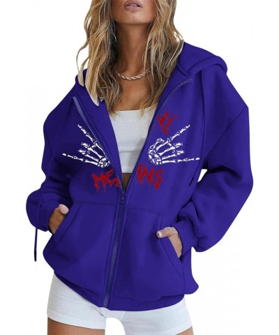 Women's Cute Hoodies Teen Girl Fall Jacket Oversized Sweatshirts Drawstring Clothes Zip Up Y2K Hoodie with Pocket Ae-blue $10...