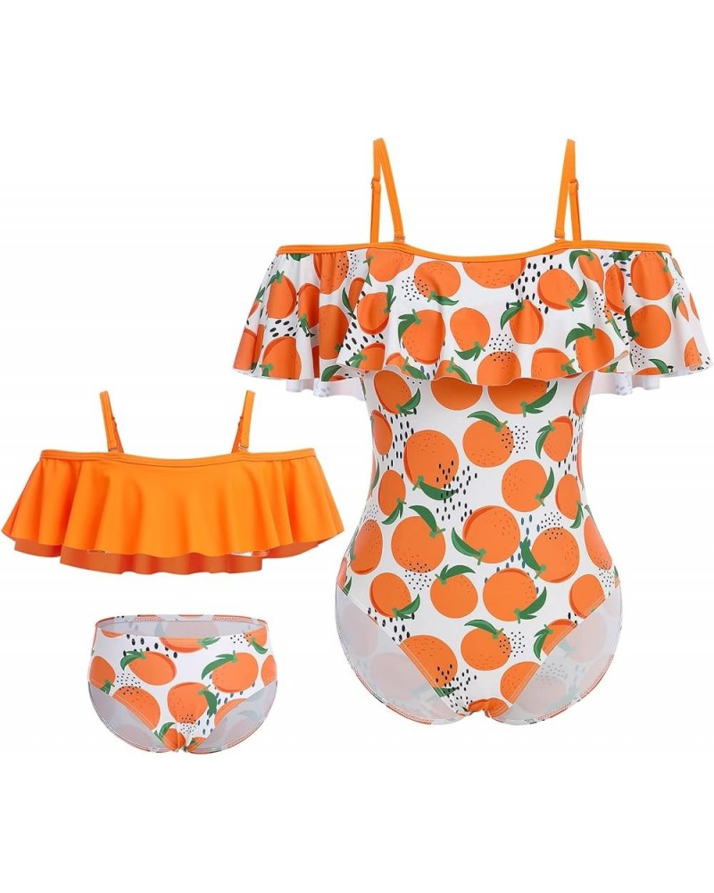 Mommy and Me Swimsuit Color Cute Ruffle Family Matching Swimwear Two Pieces Bikini Bathing Suit Summer Beachwear Orange $7.48...