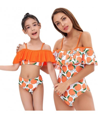 Mommy and Me Swimsuit Color Cute Ruffle Family Matching Swimwear Two Pieces Bikini Bathing Suit Summer Beachwear Orange $7.48...