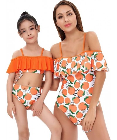 Mommy and Me Swimsuit Color Cute Ruffle Family Matching Swimwear Two Pieces Bikini Bathing Suit Summer Beachwear Orange $7.48...