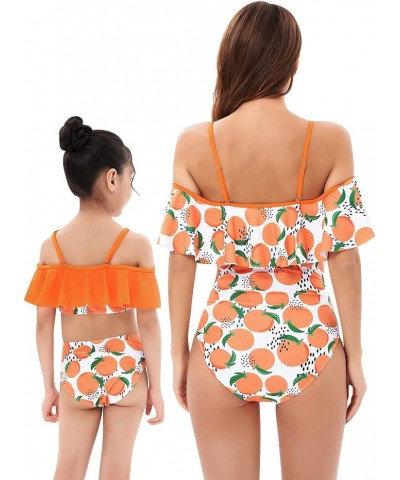 Mommy and Me Swimsuit Color Cute Ruffle Family Matching Swimwear Two Pieces Bikini Bathing Suit Summer Beachwear Orange $7.48...