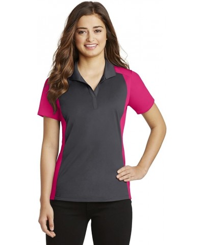 Sport Tek Women's Colorblock Polo-Shirt Iron Grey/ Pink Raspberry $9.99 Activewear