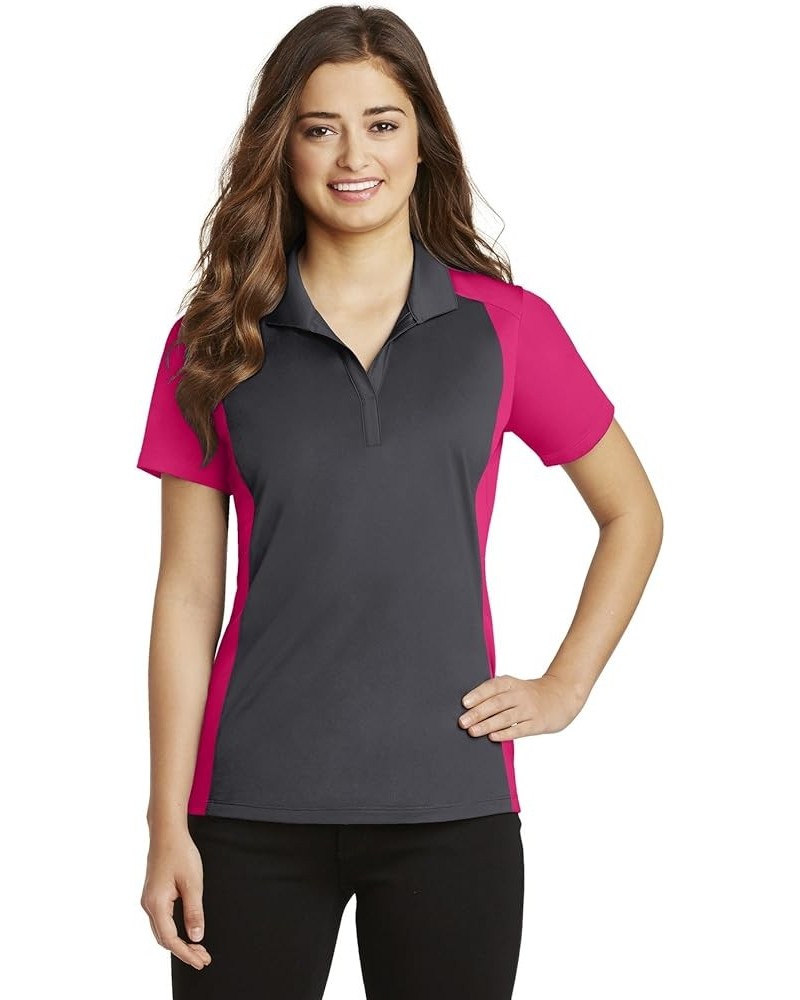 Sport Tek Women's Colorblock Polo-Shirt Iron Grey/ Pink Raspberry $9.99 Activewear