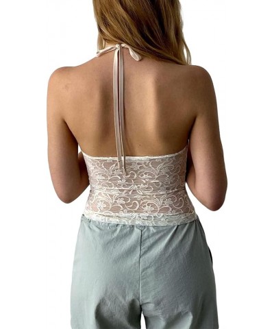 Y2K Women Halter Crop Top See-Through Lace Floral Spaghetti Strap Tie Backless Top Summer Tank Tops for Teen Girls J-white $1...