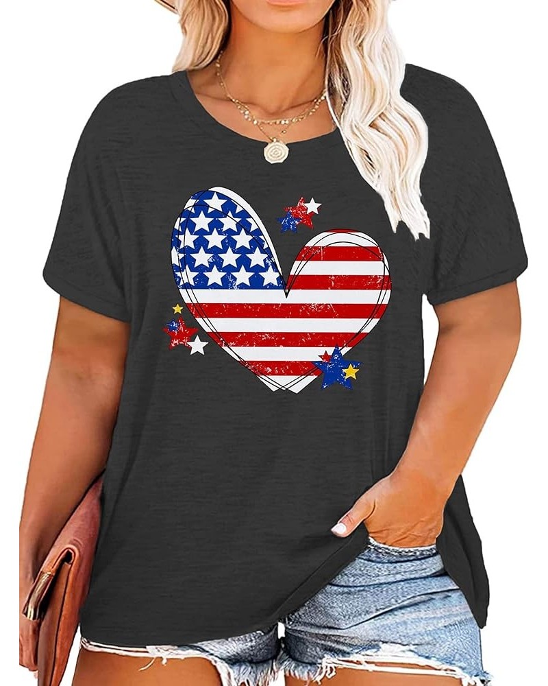 Plus Size American Flag Shirts Women Patriotic Shirts USA Flag Graphic T-Shirt 4th of July Tee Tops Gray5 $10.83 Tops