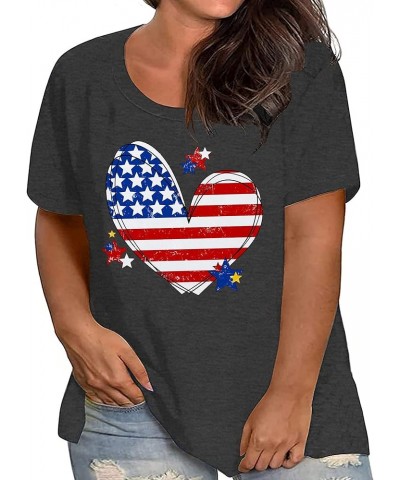 Plus Size American Flag Shirts Women Patriotic Shirts USA Flag Graphic T-Shirt 4th of July Tee Tops Gray5 $10.83 Tops