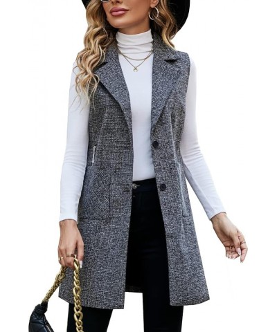 Women's Single Breasted Long Vest Jacket Casual Sleeveless Pocket Outerwear Longline Trench Coat Black $28.41 Vests