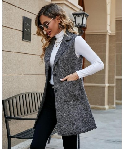 Women's Single Breasted Long Vest Jacket Casual Sleeveless Pocket Outerwear Longline Trench Coat Black $28.41 Vests