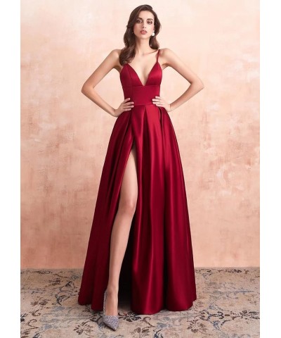 Spaghetti Strap Prom Dresses Long with High Slit 2024 New Satin Formal Evening Dresses Ball Gowns for Women with Pockets Roya...