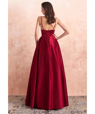 Spaghetti Strap Prom Dresses Long with High Slit 2024 New Satin Formal Evening Dresses Ball Gowns for Women with Pockets Roya...