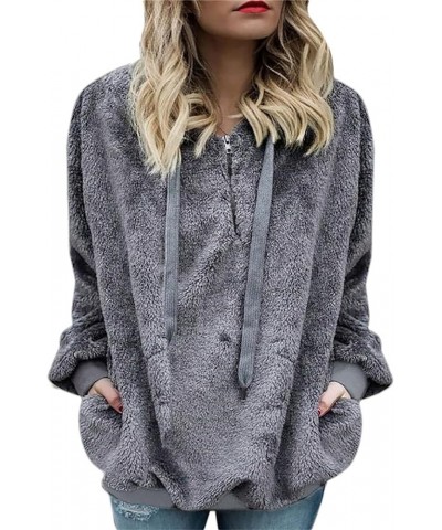 Zipper Hoodies For Women Trendy Oversized Casual Sherpa Pullover Fuzzy Fleece Hoodie Outwear Coat with Pocket Dark Gray $7.43...