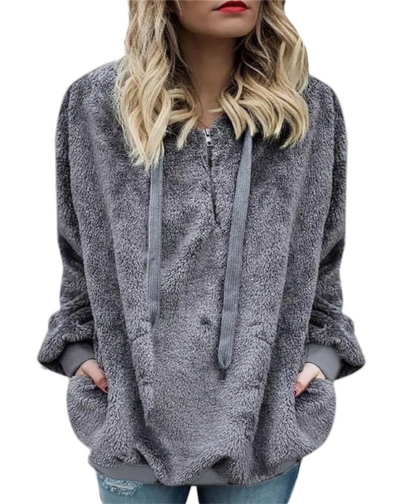 Zipper Hoodies For Women Trendy Oversized Casual Sherpa Pullover Fuzzy Fleece Hoodie Outwear Coat with Pocket Dark Gray $7.43...