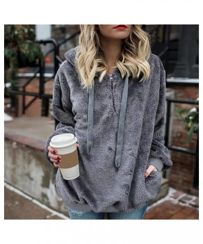 Zipper Hoodies For Women Trendy Oversized Casual Sherpa Pullover Fuzzy Fleece Hoodie Outwear Coat with Pocket Dark Gray $7.43...