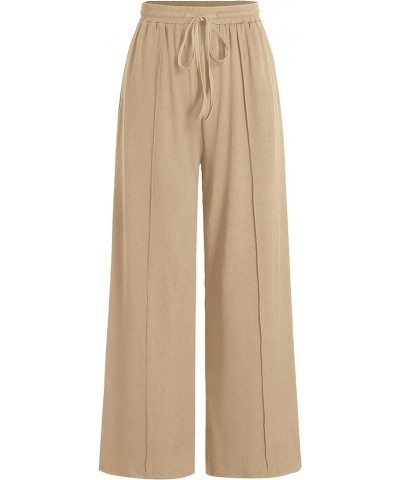 Women's Summer Wide Leg Pants Drawstring Elastic High Waist Casual Flowy Lounge Palazzo Pants with Pockets Khaki $14.84 Pants