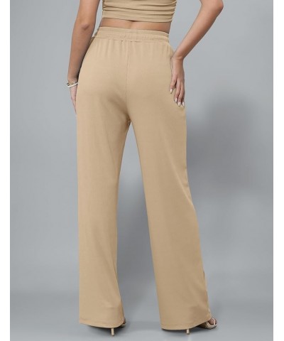 Women's Summer Wide Leg Pants Drawstring Elastic High Waist Casual Flowy Lounge Palazzo Pants with Pockets Khaki $14.84 Pants