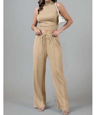 Women's Summer Wide Leg Pants Drawstring Elastic High Waist Casual Flowy Lounge Palazzo Pants with Pockets Khaki $14.84 Pants