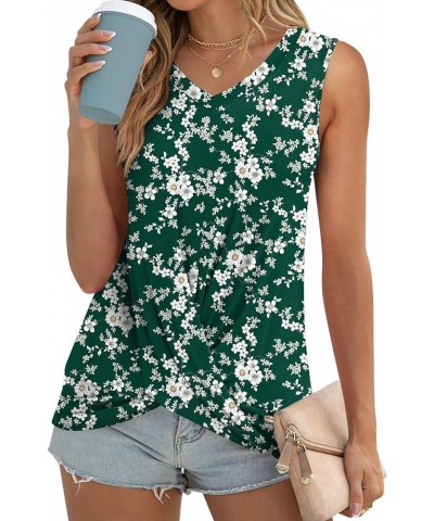 Women's Summer Sleeveless Tank Tops Casual Loose Fit Blouse Twist Front Tshirts V/Green Floral $10.25 Tops