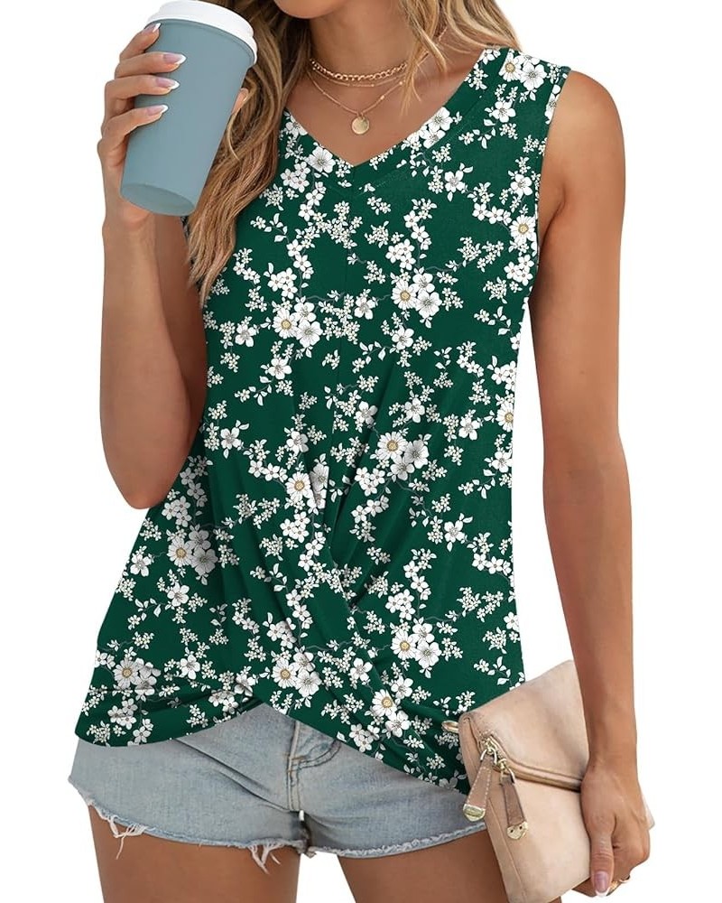 Women's Summer Sleeveless Tank Tops Casual Loose Fit Blouse Twist Front Tshirts V/Green Floral $10.25 Tops