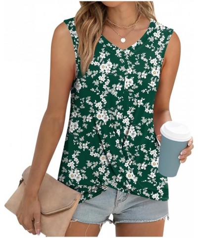 Women's Summer Sleeveless Tank Tops Casual Loose Fit Blouse Twist Front Tshirts V/Green Floral $10.25 Tops