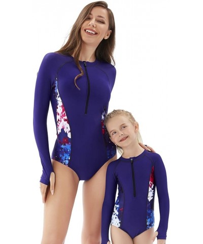 Women and Girls Matching Swimsuit: Long Sleeve One Piece Rash Guard Bathing Suit UPF 50+ (Please Order Separately) Navy Blue-...