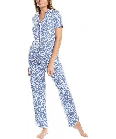 Women's Plus Size Florida Lounge Printed Short Sleeve Top & Pant Set Leopard Cielo/White $27.10 Sleep & Lounge