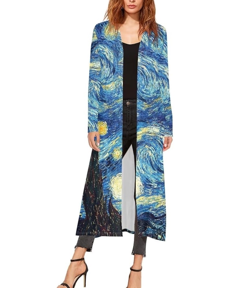 Women Long Sleeve Shirts Casual Kimono Fall Outfits Cover Up Cardigan Van Gogh Starry Night $14.08 Sweaters